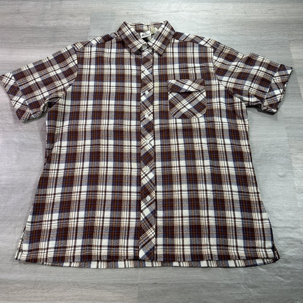 VINTAGE Alfie California Shirt Mens XL Brown Plaid Flannel Button Up Casual